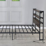 metal adult black iron bed with wooden headboard